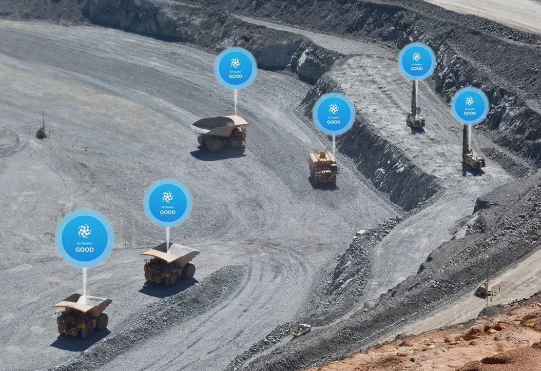 Cabin air quality monitoring status for a fleet of mining vehicles.