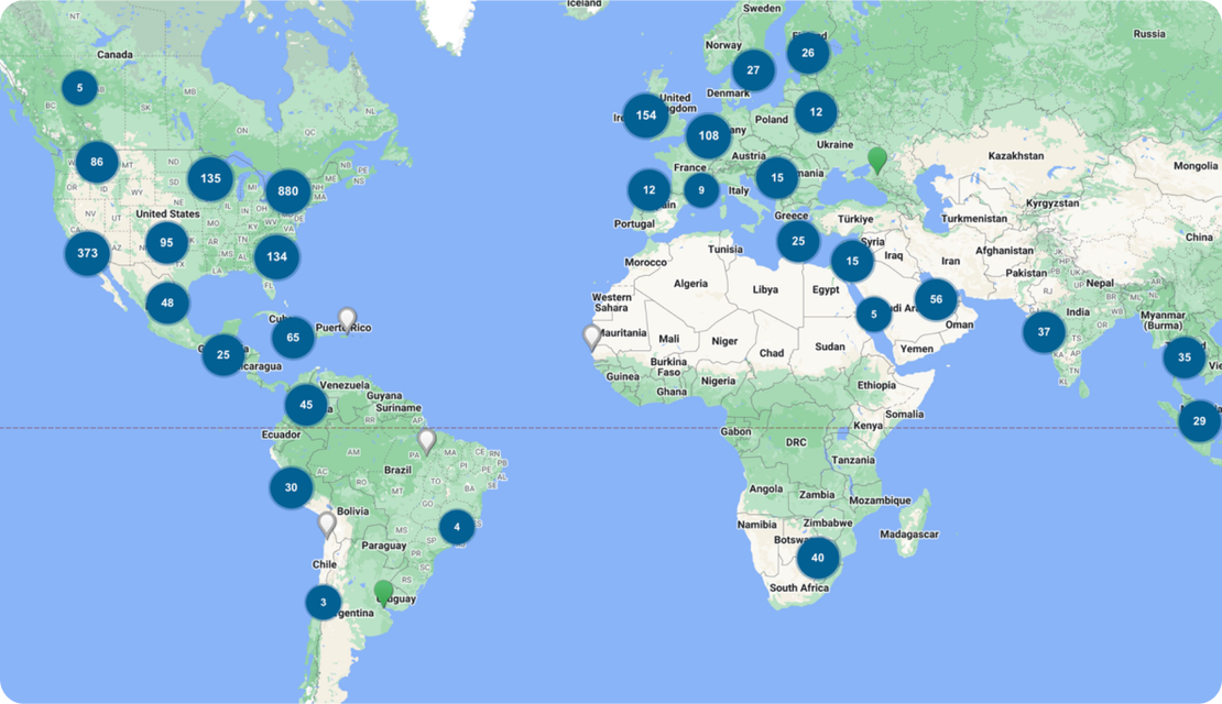 Map of global Aethair deployments.