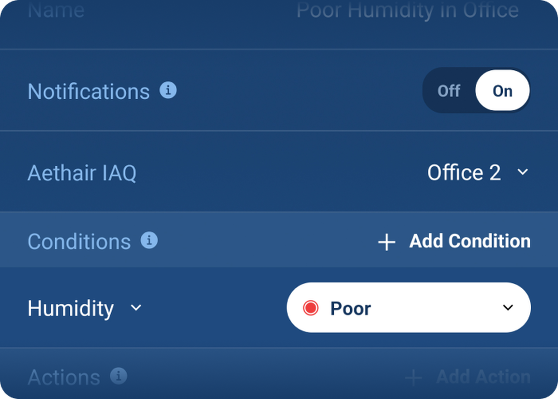 Aethair mobile app alert configuration screen.
