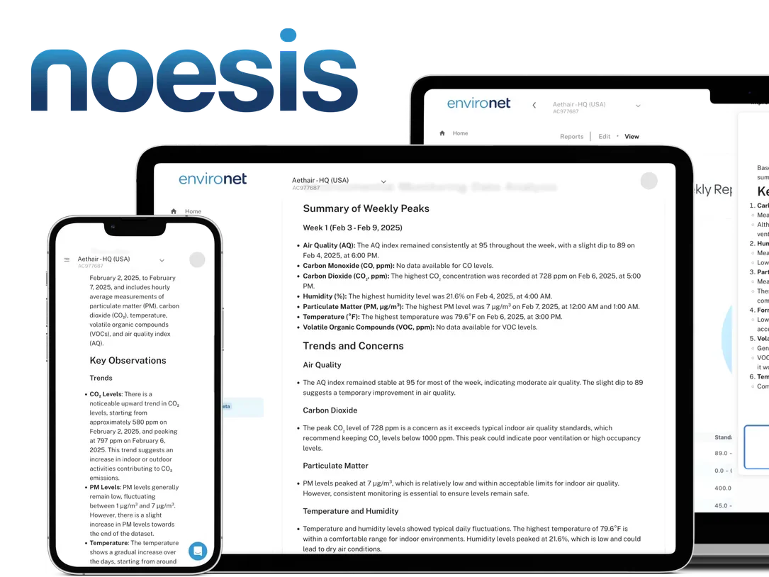 Environet with Noesis AI shown on a phone, a tablet, and a laptop.
