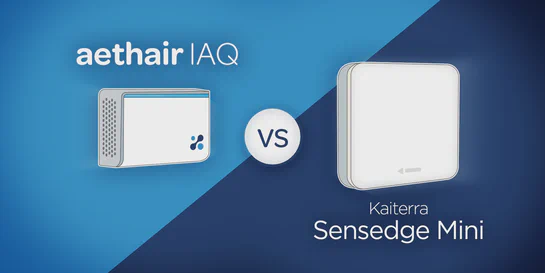 Aethair IAQ compact cellular indoor air quality monitor compared with the Kaiterra Sensedge Mini