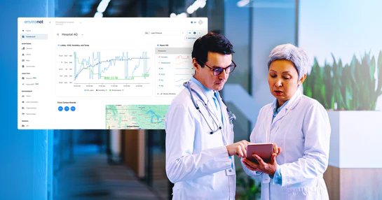 Healthcare professionals reviewing air quality data on Aethair Environet