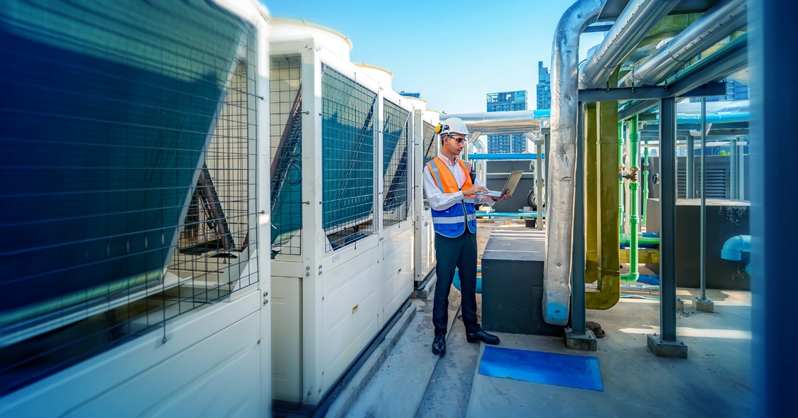 Rooftop HVAC equipment on a commercial building