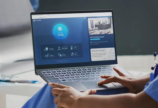 Aethair air quality dashboard displayed on a laptop.