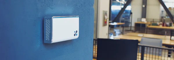Indoor air quality monitoring in a commercial building interior.