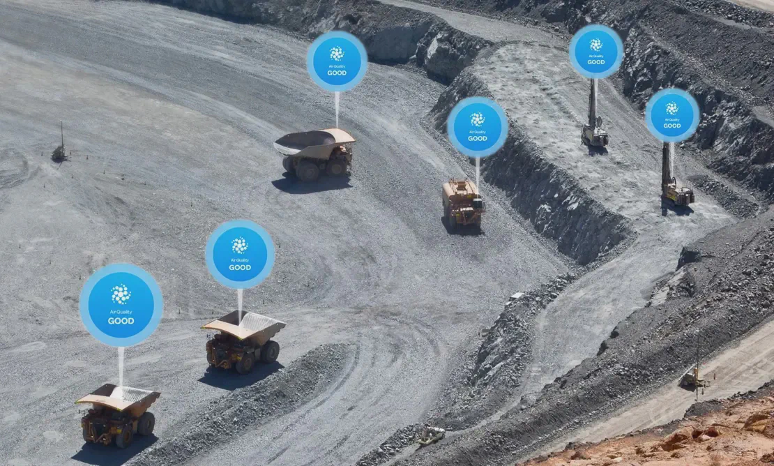 Cabin air quality monitoring status for a fleet of mining vehicles.